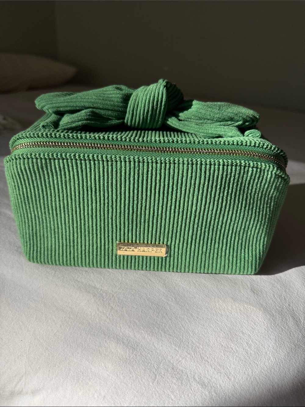 Brand New Tata Harper Velvet Corduroy Bow-Top Cosmetic Case Makeup Travel Case